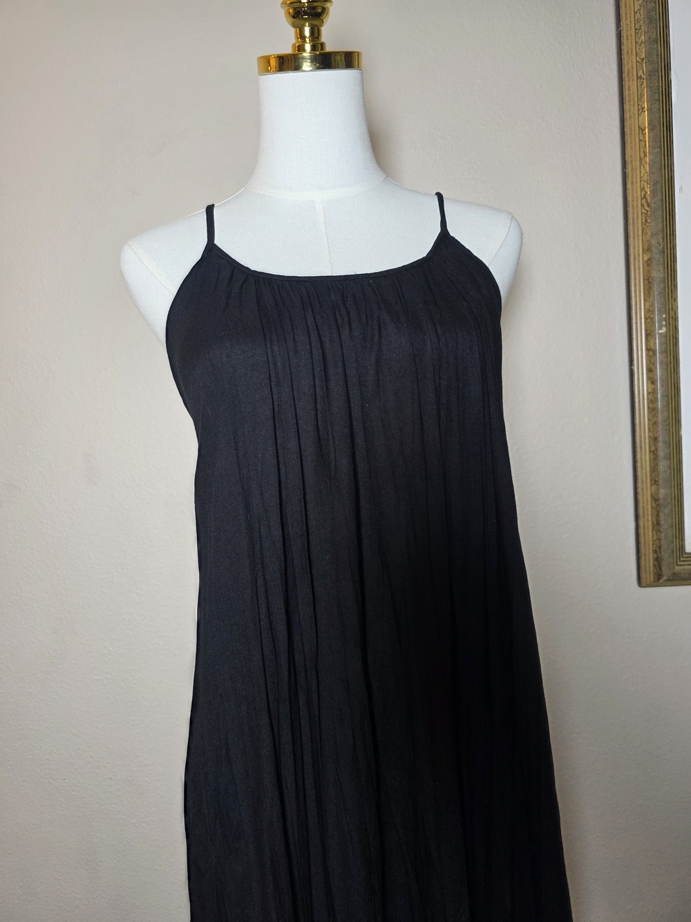 BOHOME Black Pleated Maxi Dress with Spaghetti Straps